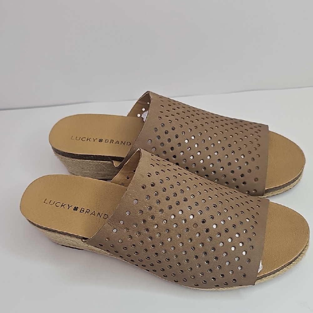 Lucky Brand Women's Taupe Perforated‎ Slide Mules Size 9M